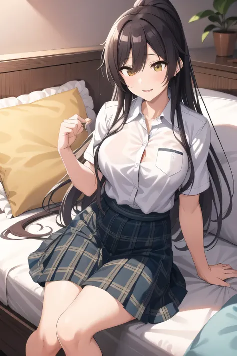 I want to throw a cushion while playing with everyone，。Can you draw，、Smiling lovely woman，I want to throw pillows while playing with everyone，Naughty、Throwing pillow女性を描けますか，I have a pillow in my hand，bedding，Throwing pillow，Building Interior，Please draw a...