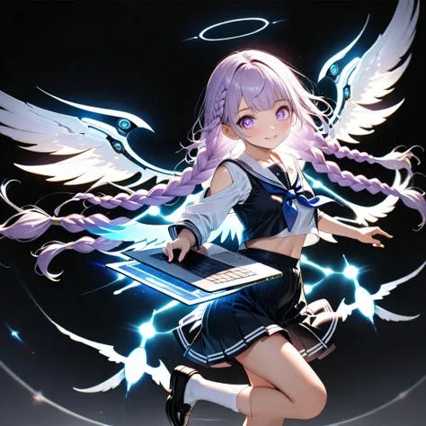 with the best details、pretty face、face、 super detailed eyes,(((Carrying a laptop)))、Futuristic laptop、(((pc is equipped with a jet)))、1GIRL、cute face、 face、(((dynamic best configuration、top quality、supreme masterpiece、super definition、high resolution、CG、HH...