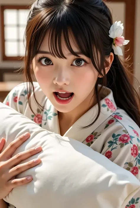 dynamic、A woman with a determined expression. Her big eyes, Conveys intensity and emotion. and her mouth is wide open, Suggests yelling or screaming. Her Hair, Drawn with flowing lines, The flow runs throughout the image, Adds movement and urgency. She is ...