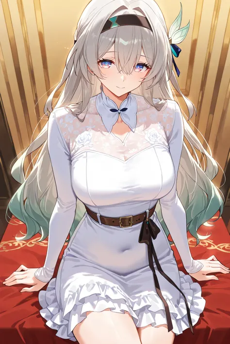 score_9, score_8_up, score_7_up, masterpiece, best quality, very aesthetic, absurdres, tunning image, attractive image, 1girl, adult grown woman, solo, firefly \(honkai: star rail\), purple eyes, grey hair, hair between eyes, very long hair, hair intakes, ...