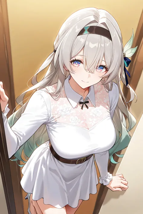 score_9, score_8_up, score_7_up, masterpiece, best quality, very aesthetic, absurdres, tunning image, attractive image, 1girl, adult grown woman, solo, firefly \(honkai: star rail\), purple eyes, grey hair, hair between eyes, very long hair, hair intakes, ...
