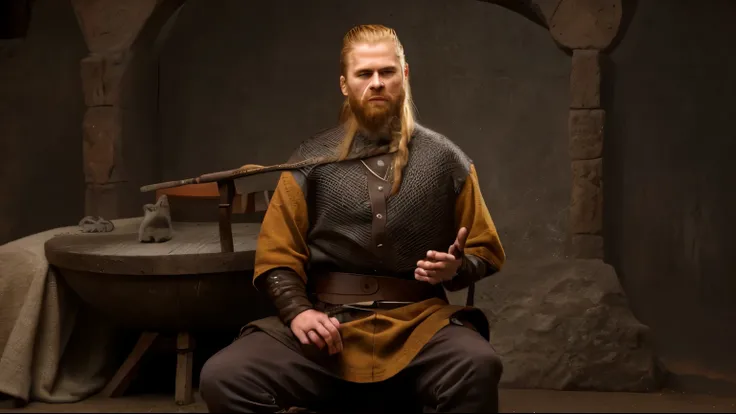 мужчина в одежде vikingа, viking, chainmail, доспехи vikingа