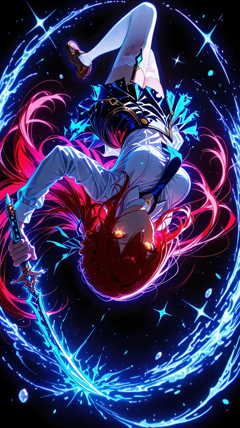 neon art, neon lineart, colorful neon lineart, neon silhouette, silhouette, neon colors, glowing, glow effect, bright outlines, vibrant colors, high contrast, dark background, digital art, extreme perspective、upside-down, backflip、Whole body expression, 1 ...