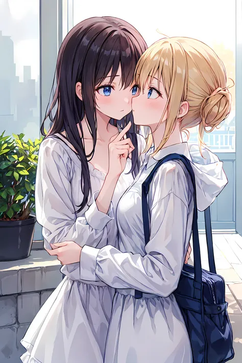  Couple in their 20s、 male1名, woman1 name、 maleと女性の両方のための軽い服装、kissing、shiny atmosphere、Woman（brown hairの中長）close ~ eye、Sweet Sigh、 male（black shorthair、Place your right hand on the woman&#39;s cheek）tightly close your eye、Along with the background（Room、Put...