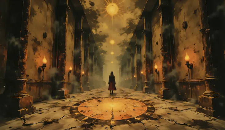 Liminal, an endless hall, high detail, masterpiece.