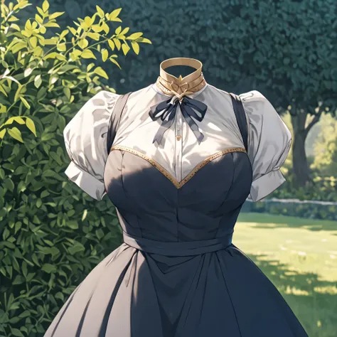 Hilda Valentine Goneril, white blouse, black skirt, Garreg Mach uniform, masterpiece, crossed arm, in garden, (invisible:1.5, no humans:1.5, headless:1.5, faceless:1.5), cute big huge breasts, detailed cloth texture, extremely details, close-up to breasts,...