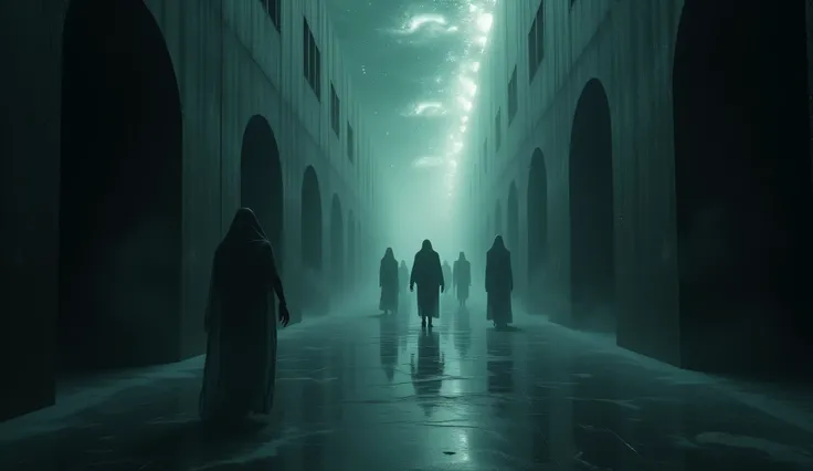 Liminal, an endless hall, dark surreal, nightmare, horror aesthetic, high detail, masterpiece.