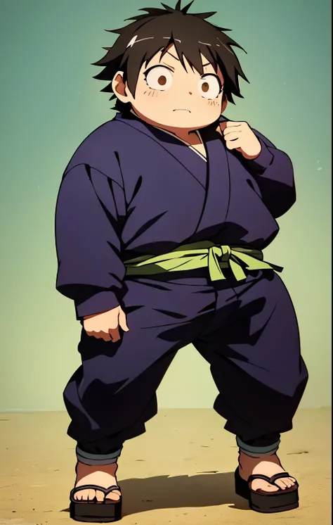 Create an anime-style illustration of Haruyuki Arita from Accel World, reimagined as a Genin from the Akimichi clan in the Naruto universe. He is a charming and confident age ninja, with a soft, round face and expressive eyes that reflect determination and...