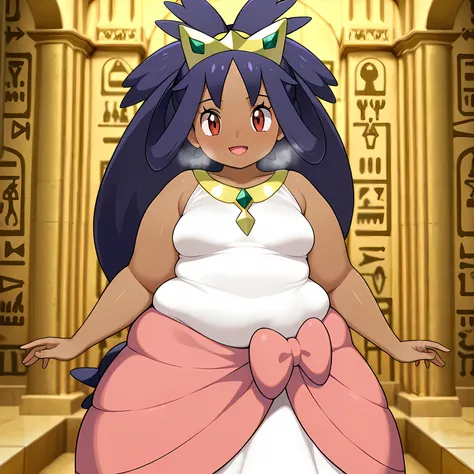 high resolution picture, masterpiece, best quality, amazing quality, official art, solo, 1girl,  iris from  pokemon , 1girl, dark-skinned female, iris \(pokemon\), purple hair, red eyes, big hair, (ponytail), tiara,  small breasts                        BR...