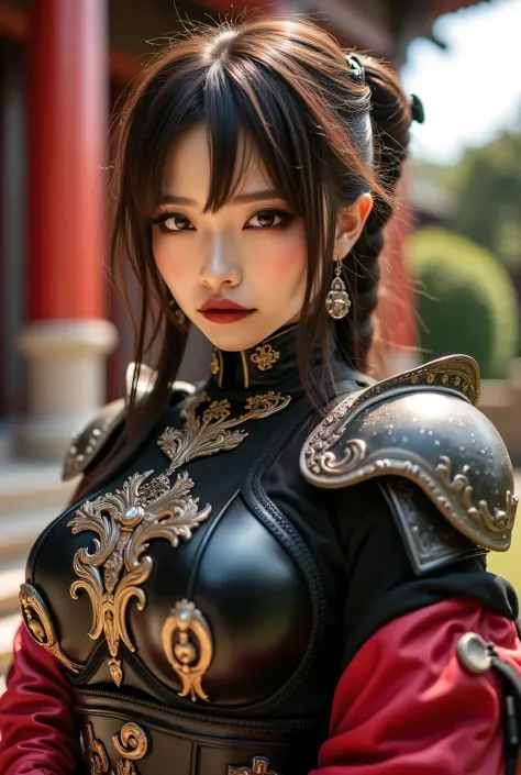 Highest quality, masterpiece, colorful to keep.
Super beautiful Japanese woman, villainess, looks like a intimidating dominatrix, closed mouth, staring at the viewer.
Long false eyelashes, light red lips, wavy hair, luxury hair ornament, luxury earrings, b...