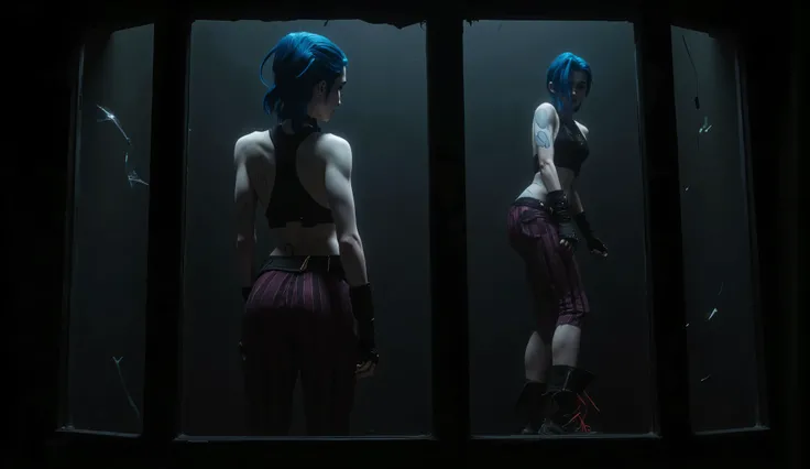 class, check_9 , class, check_8_ up , class, check_7_ up , abstraction, poster, stands sideways in her hand, buttocks, broken glass , Jinx , прикрывает голую chest, very sexy , erotica , facial composition center , woman with blue hair and черный топ , ...