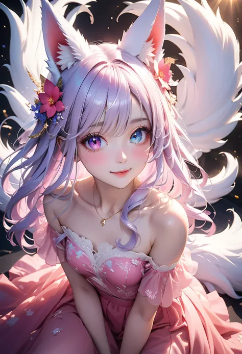 ((Highest quality, 8K, highest resolution, masterpiece, ultra-realistic)), ((Red eyeliner, red eyeshadow)), ((Odd-eyed high school girl, nine-tailed fox)), ((Heterochromia, blue eyes, golden eyes)), ((Sparkling and delicate eyes)), ((Very accurate eyes)), ...