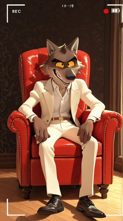 obra maestra, Tops, high quality, detailed, eyes, solo eyes, Mr. Wolf, 1 , eyes, anthropoid, lobo, greyish brown body, black eyes, yellow sclera, , animal ears, wide shoulders, athletic build, Light belly, thick eyebrows, full body, looking at the viewf...