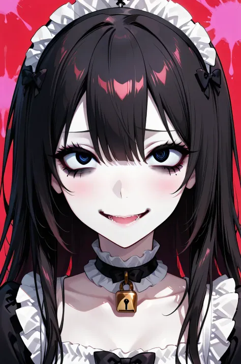 (Alone:1.2), 1 girl\( is cute , is cute ,(Bad look in the eyes:1.4), close eyes and pray, A dreamy look), ( black hair:1.2),( long hair:1.1),(Red and Blue Odd Eyes), ( big eyes),( white skin:1.3), (Gothic ta Fashion: 1.6\Headdress: 1.4), (Lock:1.3) BREAK B...