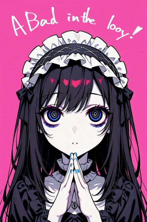 (Alone:1.2), 1 girl\( is cute , is cute ,(Bad look in the eyes:1.4), close eyes and pray, A dreamy look), ( black hair:1.2),( long hair:1.1),(Red and Blue Odd Eyes), ( big eyes),( white skin:1.3), (Gothic ta Fashion: 1.6\Headdress: 1.4), (Lock:1.3) BREAK B...