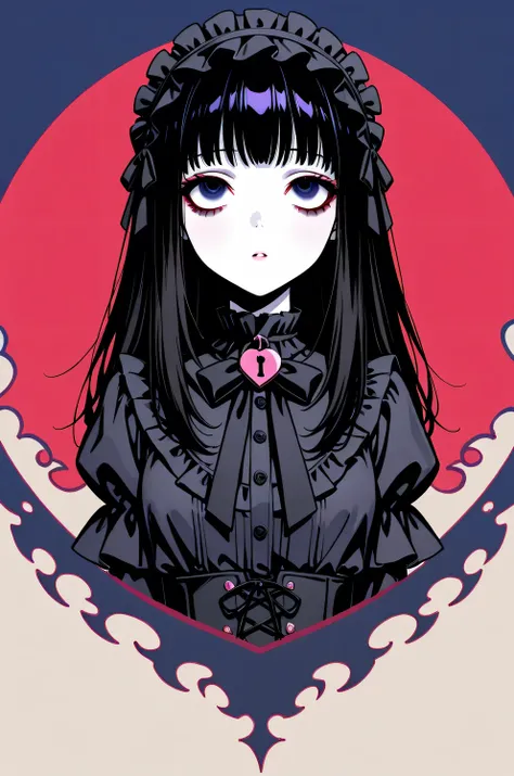 (Alone:1.2), 1 girl\( is cute , is cute ,(Bad look in the eyes:1.4), close eyes and pray, A dreamy look), ( black hair:1.2),( long hair:1.1),(Red and Blue Odd Eyes), ( big eyes),( white skin:1.3), (Gothic ta Fashion: 1.6\Headdress: 1.4), (Lock:1.3) BREAK B...