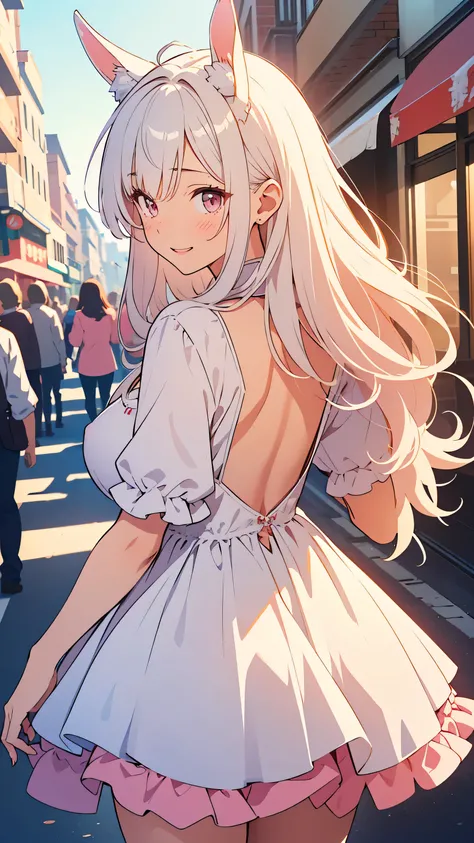 This is an illustration of a Woman with rabbit ears, The Woman is spoiled and clumsy, masterpiece, top quality,  blurry background,  (( fine line drawing :1.3)), 非常にdetailsな,  details, high resolution, 8K Wallpaper, perfect dynamic composition:0.5, biologi...