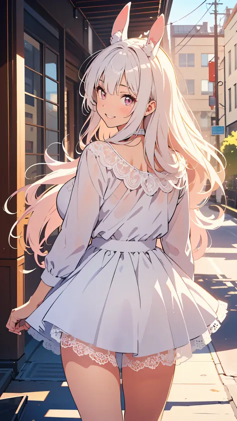 This is an illustration of a Woman with rabbit ears, The Woman is spoiled and clumsy, masterpiece, top quality,  blurry background,  (( fine line drawing :1.3)), 非常にdetailsな,  details, high resolution, 8K Wallpaper, perfect dynamic composition:0.5, biologi...