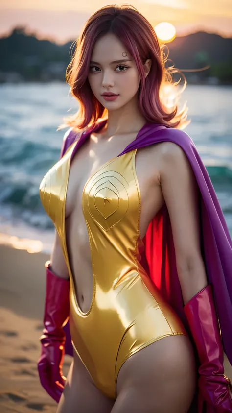 "A hyper-realistic portrait of Vinsmoke Reiju from One Piece, reimagined as a real-life beautiful woman. She has soft, flawless fair skin, expressive violet eyes, and medium-length silky pink hair styled with a side bang. Her lips are glossy and slightly p...