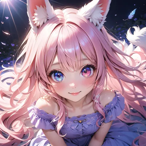 (((Highest quality, 8K, highest resolution, masterpiece, ultra-realistic)), ((Red eyeliner, red eyeshadow)), ((Odd-eyed elementary school girl, nine-tailed fox)), ((Heterochromia, blue eyes, red eyes)), ((Sparkling and delicate eyes)), ((Very accurate eyes...