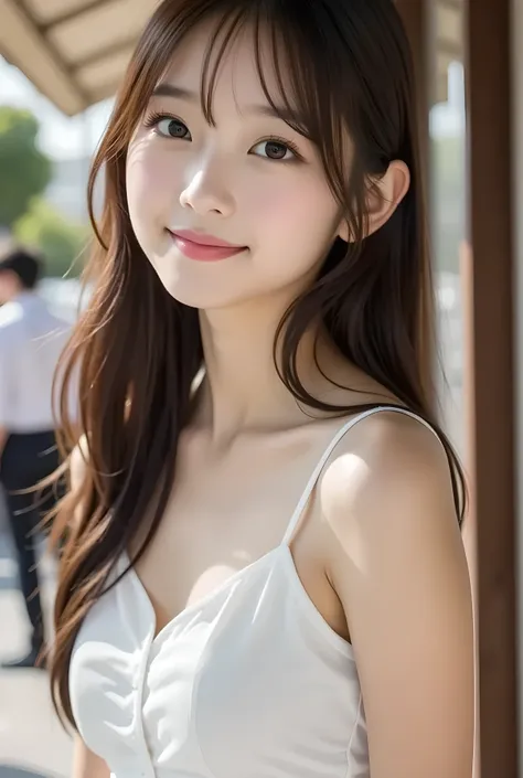       Super Real ,       photorealistic   ,    (Full body image:1.5),  she looks so happy      , shadow,           Global Illumination          , Alone, (Japanese woman in her 20s :1.5),      very beautiful、     cute smile ,    Slim,    brown hair ，　beauti...