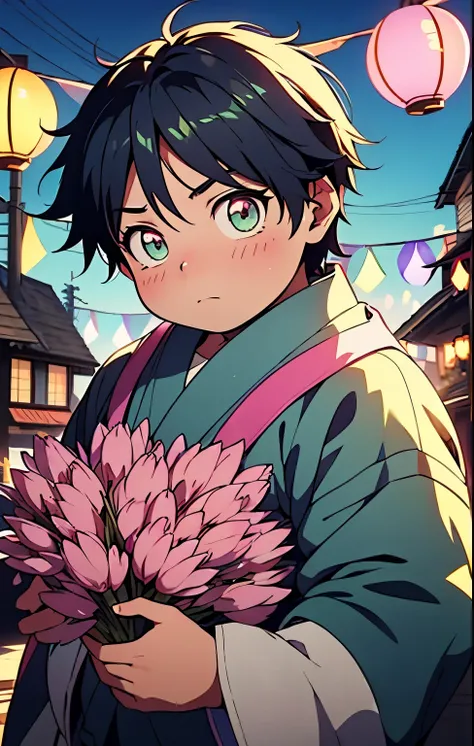 Create an anime-style illustration of Haruyuki Arita from Accel World, reimagined as a Genin from the Akimichi clan in the Naruto universe. He is a charming and confident age ninja, with a soft, round face and expressive eyes that reflect determination and...