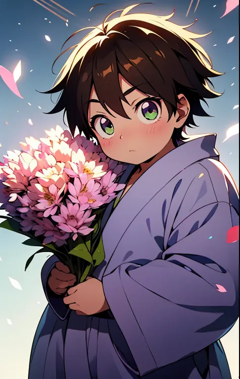 Create an anime-style illustration of Haruyuki Arita from Accel World, reimagined as a Genin from the Akimichi clan in the Naruto universe. He is a charming and confident age ninja, with a soft, round face and expressive eyes that reflect determination and...