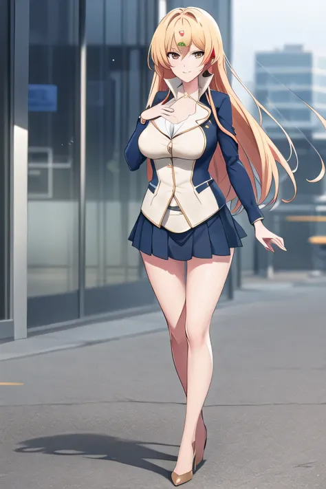 A ,can you draw a woman in an office lady costume,blond long-haired woman looking down on the rainy city from the rooftop,Please draw the facial expression more delicately,can you draw a woman in an office lady costume,Please draw my expression more delica...