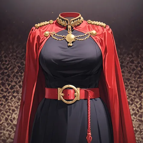 yamashiroren, military uniform, epaulettes, white gloves, red cape, belt, black pantyhose, fighting, (invisible:1.5, no humans:1.5, headless:1.5, faceless:1.5), cute big breasts, detailed cloth texture, extremely details, close-up to breasts, (Best-quality...