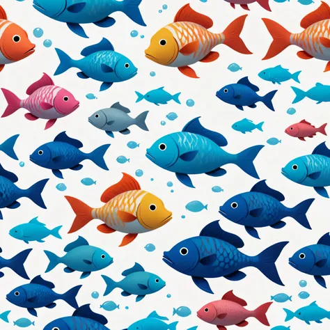 make an assorted fish pattern with different sizes on a white background 