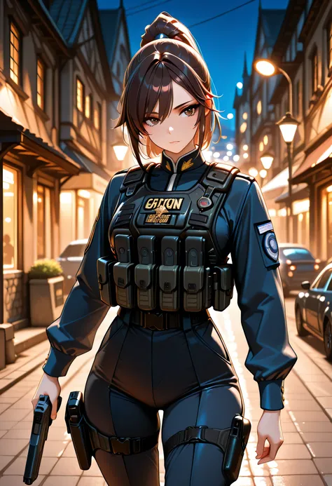 masterpiece, best quality, very aesthetic, absurdres, stylized, newest, depth of field, HDR, high contrast, sharp focus, 8k resolution, cinematic lighting,(lighting:0.2), 1girl, solo, perspective is slightly angled creating a sense of depth, middle-aged, d...