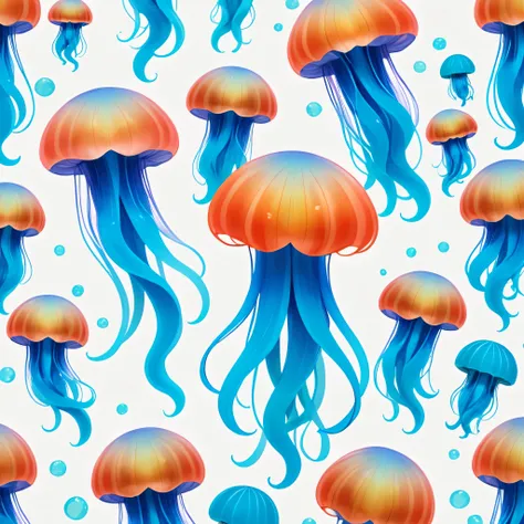 make an assorted jellyfish pattern with different sizes on a white background 