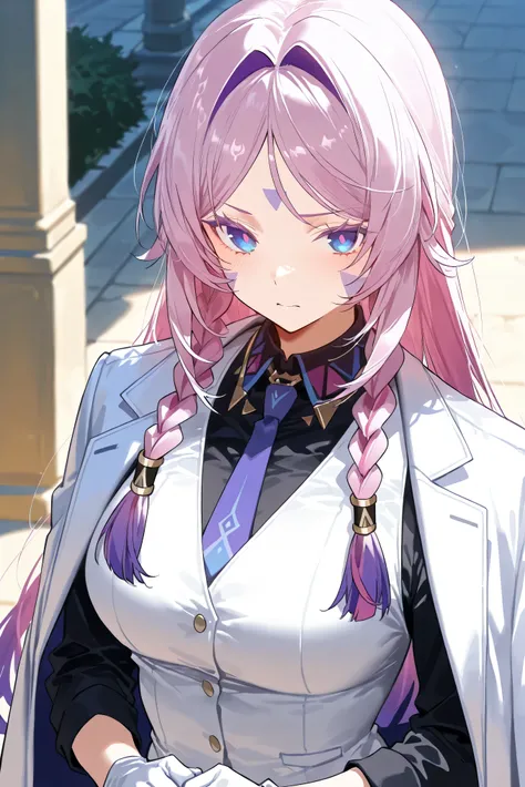 score_9, score_8_up, score_7_up, masterpiece, best quality, very aesthetic, absurdres, tunning image, attractive image, 1girl, solo, adult grown woman, citlali \(genshin impact\), pink hair, purple hair, multicolored hair, twin braids, hair intakes, blue e...