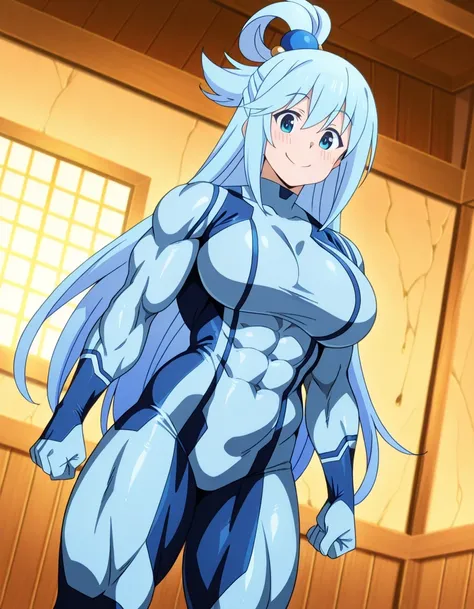 傑作、best quality、best resolution、best image quality、amazing quality、 very aesthetic、 absurdres、anime coloring、anime screencap、1girl、konosuba aqua、、aqua \(konosuba\)、solo、blue hair、long hair、very long hair、blue eyes、hair ornament、single hair ring、hair bobble...