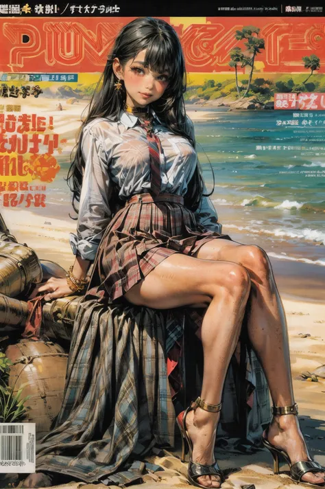 masterpiece, top quality, full body, 1girl, Bang, black choker, black necktie, black hair, blue Skirts, blush, bracelet, chest, choker, clothes It is hung with a waist, collarbone, collared shirt, Cowboy Shots, dress shirt, ear piercings, I can see my eye...