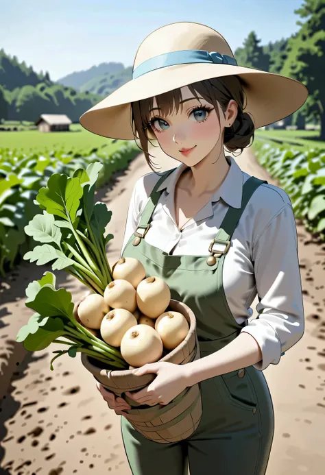 Woman holding a radish farmer Countryside