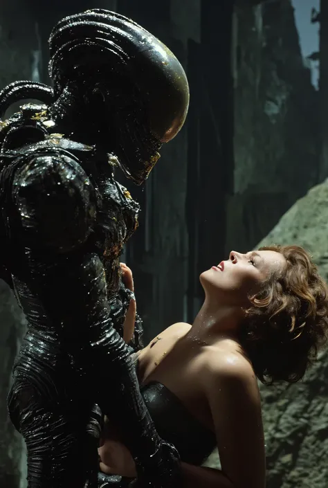 a massive xenomorph dick fuck unconscious Ellen Ripley pussy hard, Ellen Ripley is gunge all over her body and cum on her face