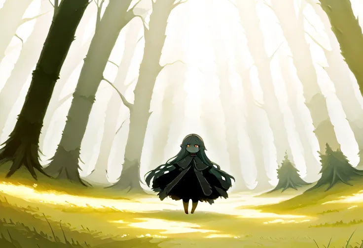   In the heart of an ancient and dark forest   ,   a place where the air seems heavy and full of secrets   ,  an immovable woman  . This forest,  with gigantic trees of twisted trunks and branches that intertwine like deformed hands  ,   emits a sense of d...