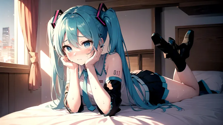 (masterpiece,Best Composition,Depressed Illumination,top quality,Super Detailed),best shadows,Rim lighting,perfect composition,full body,(Hatsune Miku:1.2),Voluptuous Body,light blue twin tail hair, beautiful light blue big eyes,look at here,surprise,wide ...