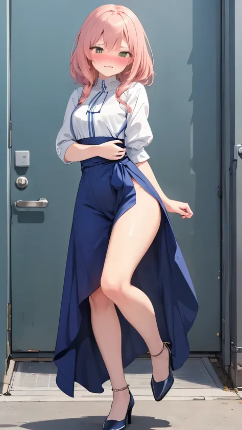 (SIGMA 200 mm F/1.8, 1/1000 sec shutter, award-winning photo), (beautiful medium breasts, shiny skin), (have to pee-pee:1.1), (Disheveled hair), (The expression of someone desperately trying to hold in her pee-pee:1.1), (She needs to pee-pee so badly:1.1),...