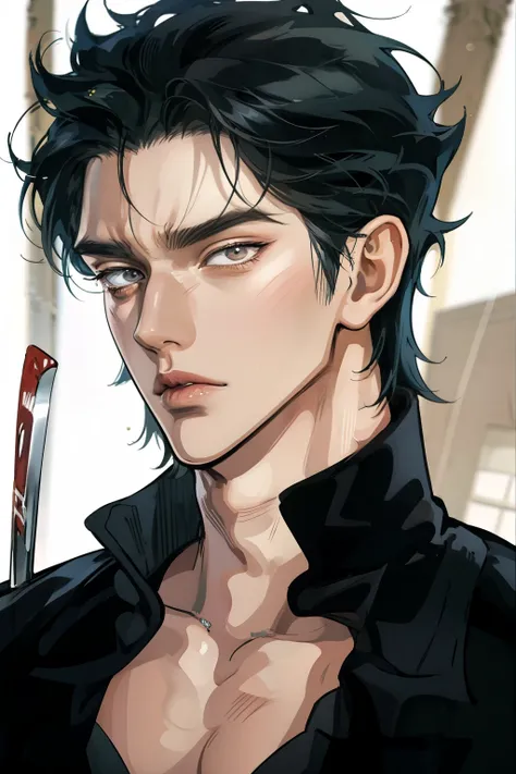 ATS Choi San, cartoon of a man holding a fork and knife in his hands, Roronoa Zoro , Black and White Manga Panel, Kurosaki Ichigo, Kentaro Miura manga style , bleach manga style, Black and white comic page, Amazing expressions, Kentaro Miura's manga art ...