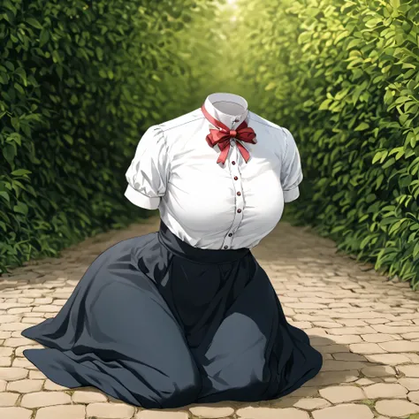 Hilda Valentine Goneril, white blouse, black skirt, Garreg Mach uniform, masterpiece, all fours, in garden, (invisible:1.5, no humans:1.5, headless:1.5, faceless:1.5), cute big huge breasts, detailed cloth texture, extremely details, close-up to breasts, (...