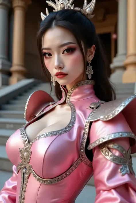Highest quality, masterpiece, colorful to keep.
Super beautiful Japanese woman, villainess, looks like a intimidating dominatrix, closed mouth, staring at the viewer.
Makeup, eyeshadows, eyeliners, long false eyelashes, light red lips, wavy hair, luxury ha...