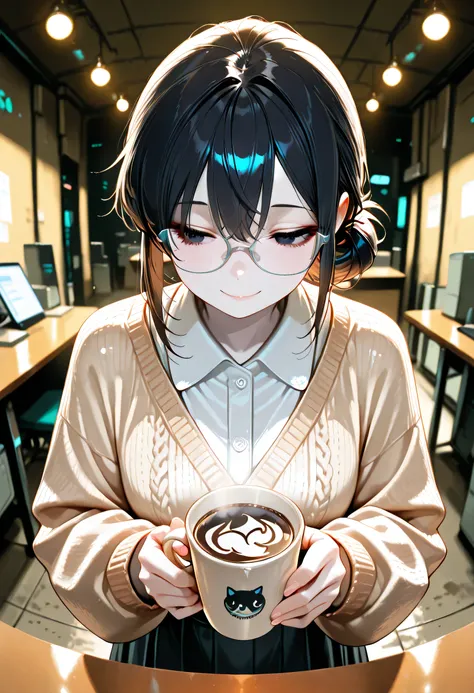 masterpiece, best quality, very aesthetic, absurdres, stylized, newest, depth of field, HDR, high contrast, sharp focus, 8k resolution, vibrant colors, smooth gradients, cinematic lighting, 1girl, solo, perspective is slightly angled creating a sense of de...