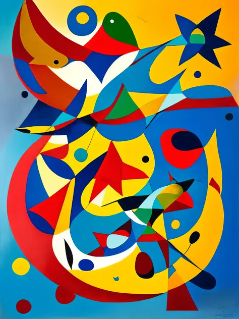Juoan miró painting, artistic composition, circle, star, bird,