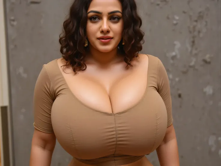 Nithya,squished breasts,crushed breasts,giant breasts,skindentation, huge breast sexy woman, wearing jerking and blouse walking, 