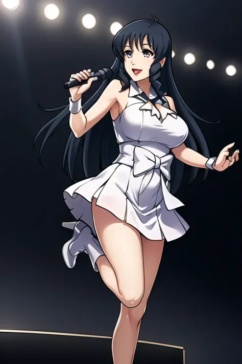  Drawing a woman singing in space，mini skirt,high heels，chasing Zentradi's battleships，There are lots of battleships，Draw a woman in a white dress,the soldiers of Zentradi's army are amazed,A woman singing with a lovely smile    ，，face is absolutely necess...