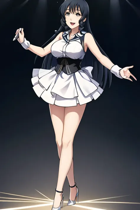 Drawing a woman singing in space，mini skirt,high heels，chasing Zentradi's battleship，There are lots of battleships，Draw a woman in a white dress,soldiers in Zentradi's army are amazed,A woman singing with a lovely smile     ，，face is absolutely necessary,...
