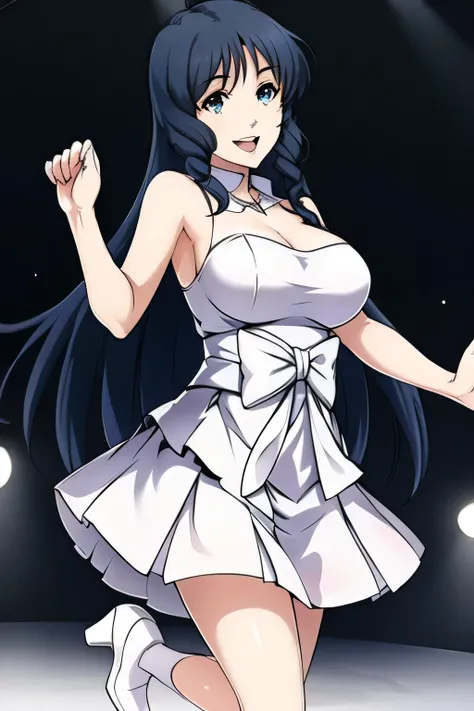  Drawing a woman singing in space，mini skirt,high heels，chasing Zentradi's battleship，There are lots of battleships，Draw a woman in a white dress,soldiers in Zentradi's army are amazed,A woman singing with a lovely smile     ，，face is absolutely necessary,...