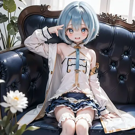 (ide), top quality, Expressive eyes and tongues (Put your hands on the couch、stick out her tongue), perfect face　　　　Smile Yang 　close his mouth 
　(((Shirtless)))　blue hair
Shorthair ((()))
魔法少女まどか☆マギカのさやか美樹　sexy posing NSFW